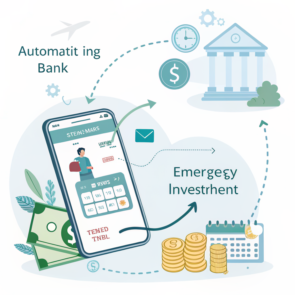 자동이체 설정으로 저축 목표별 자금 분배 개념도