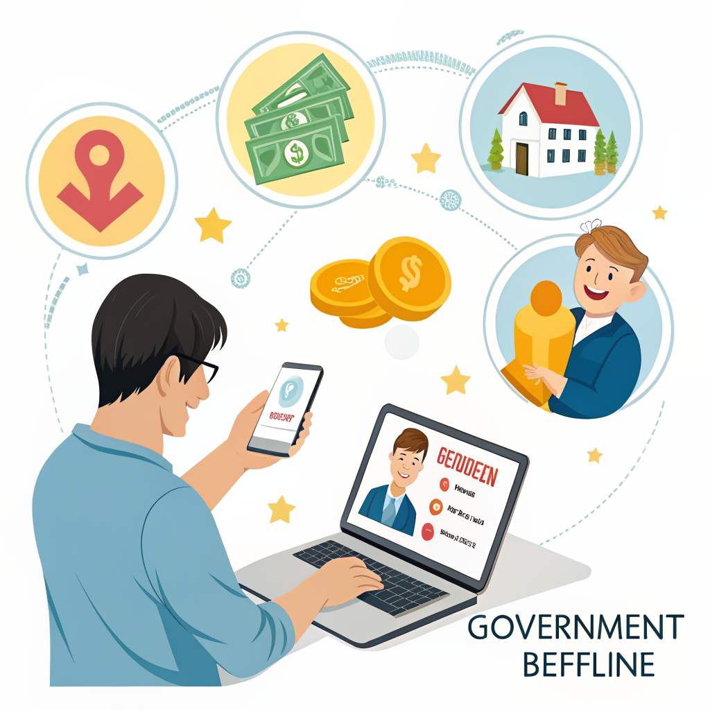 정부지원금 온라인 신청 방법을 검색하는 모습 일러스트