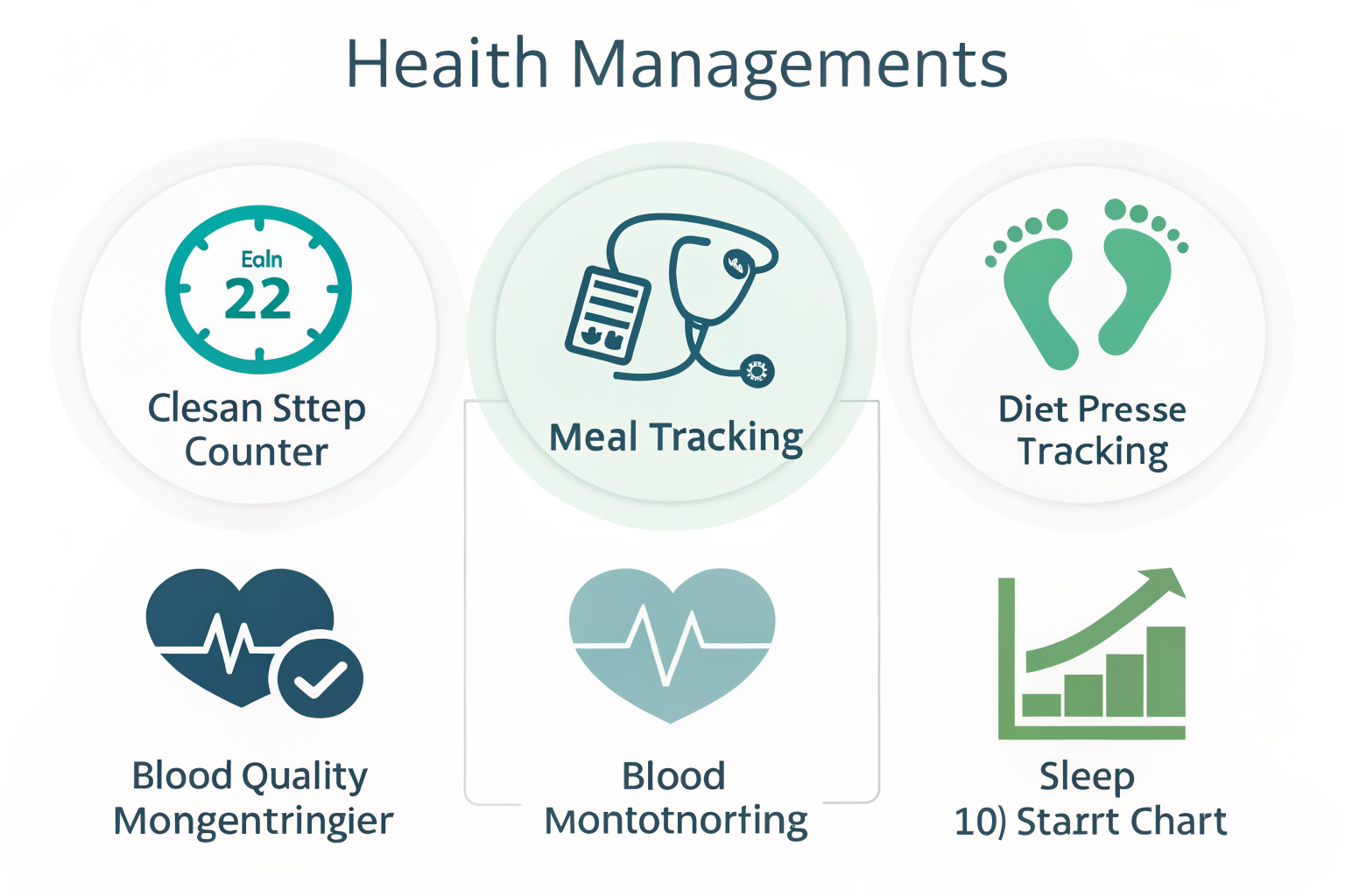건강관리 카테고리별 인포그래픽 걷기 식단 혈압 수면 관리 아이콘