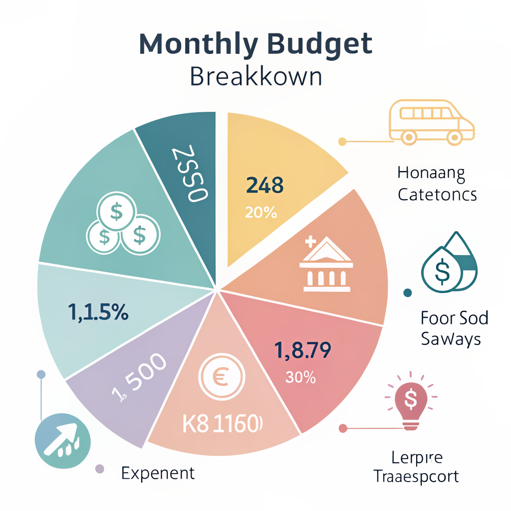 월별 예산 배분 차트 - 주거비 식비 저축 교통비 여가비 비율