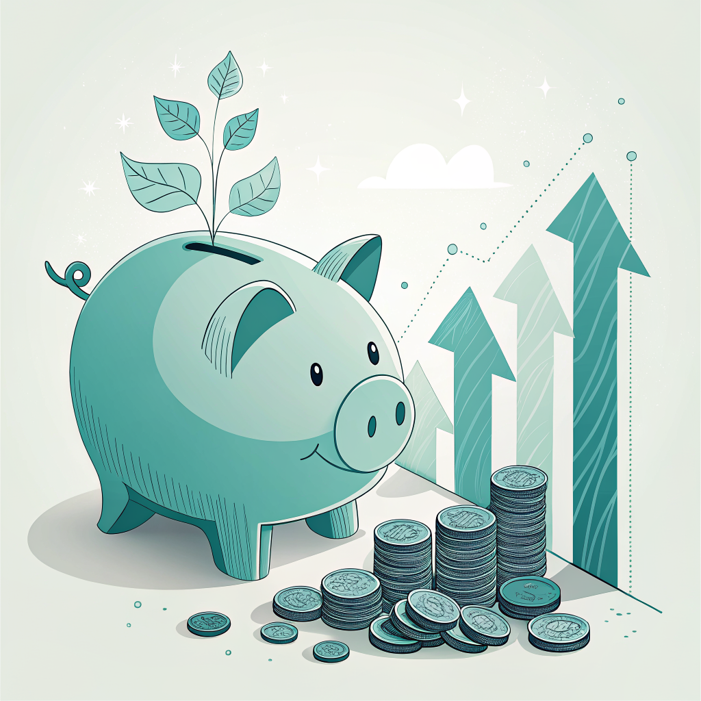 소액 재테크 시작을 상징하는 돼지 저금통과 투자 성장 차트 일러스트