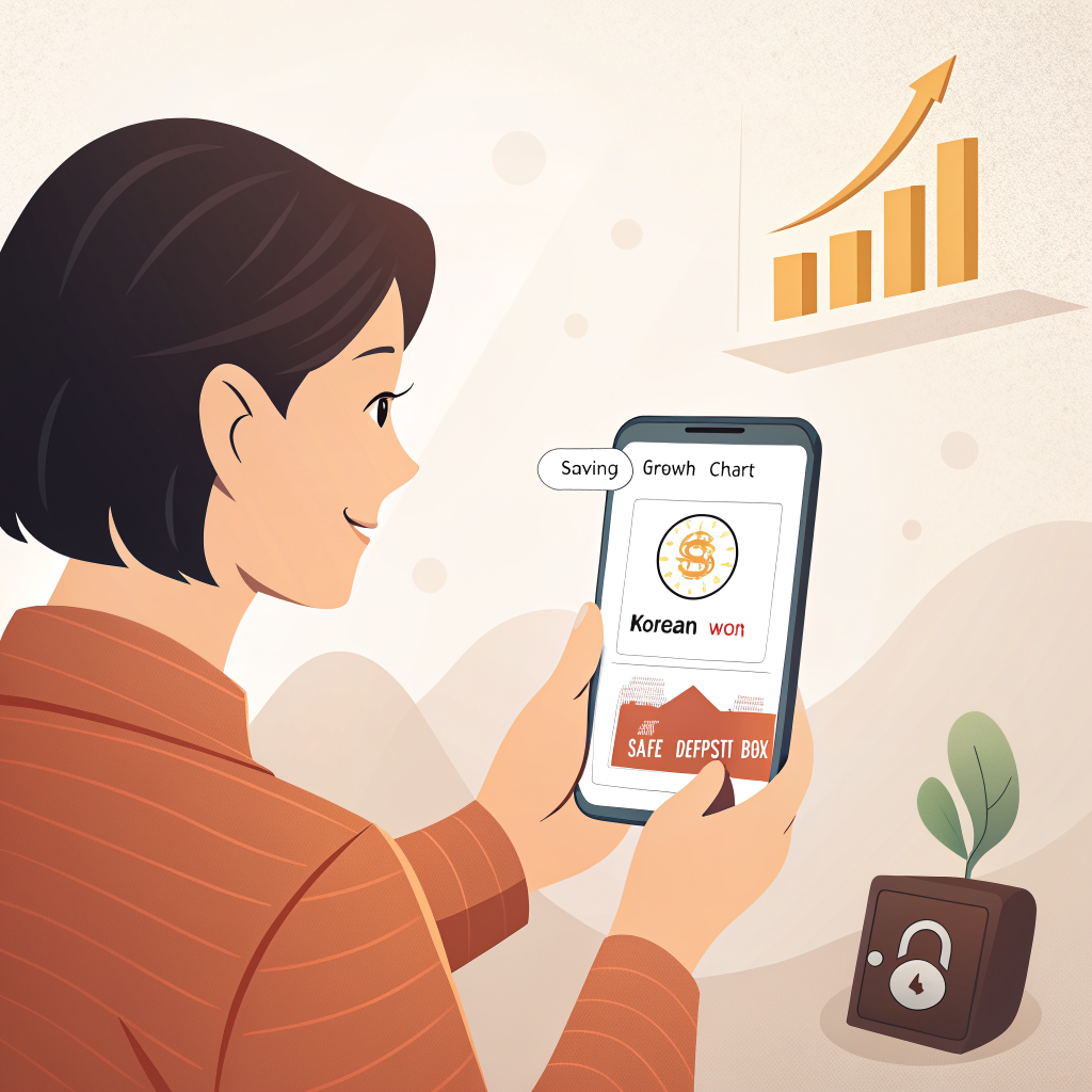 모바일 뱅킹 앱으로 저축 성장 그래프를 확인하는 모습