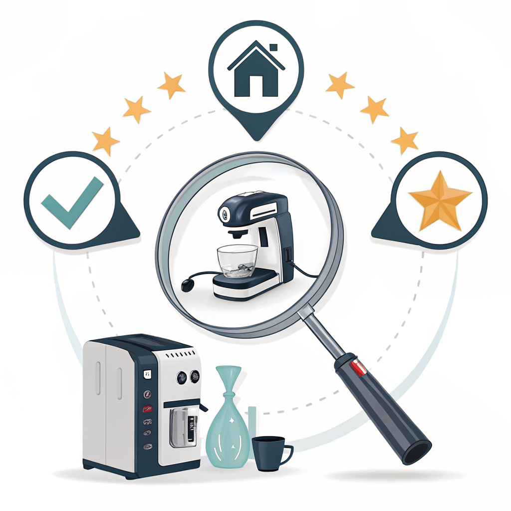 돋보기로 가전제품을 비교 분석하는 디지털 일러스트레이션