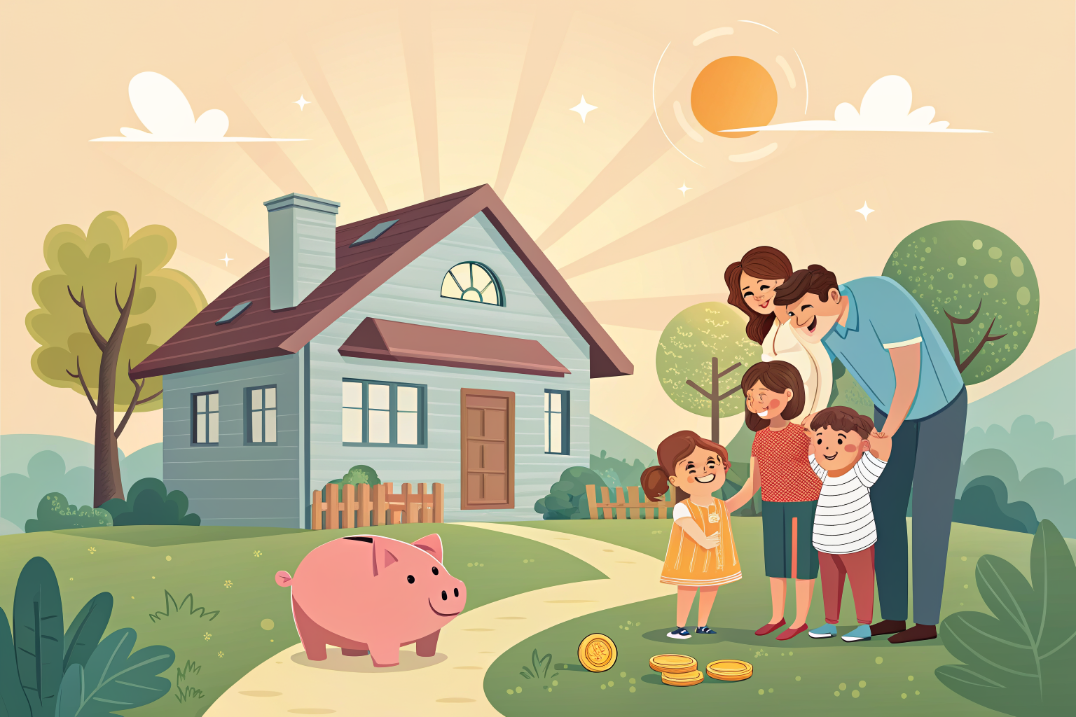 정부 지원금을 받고 기뻐하는 가족 일러스트