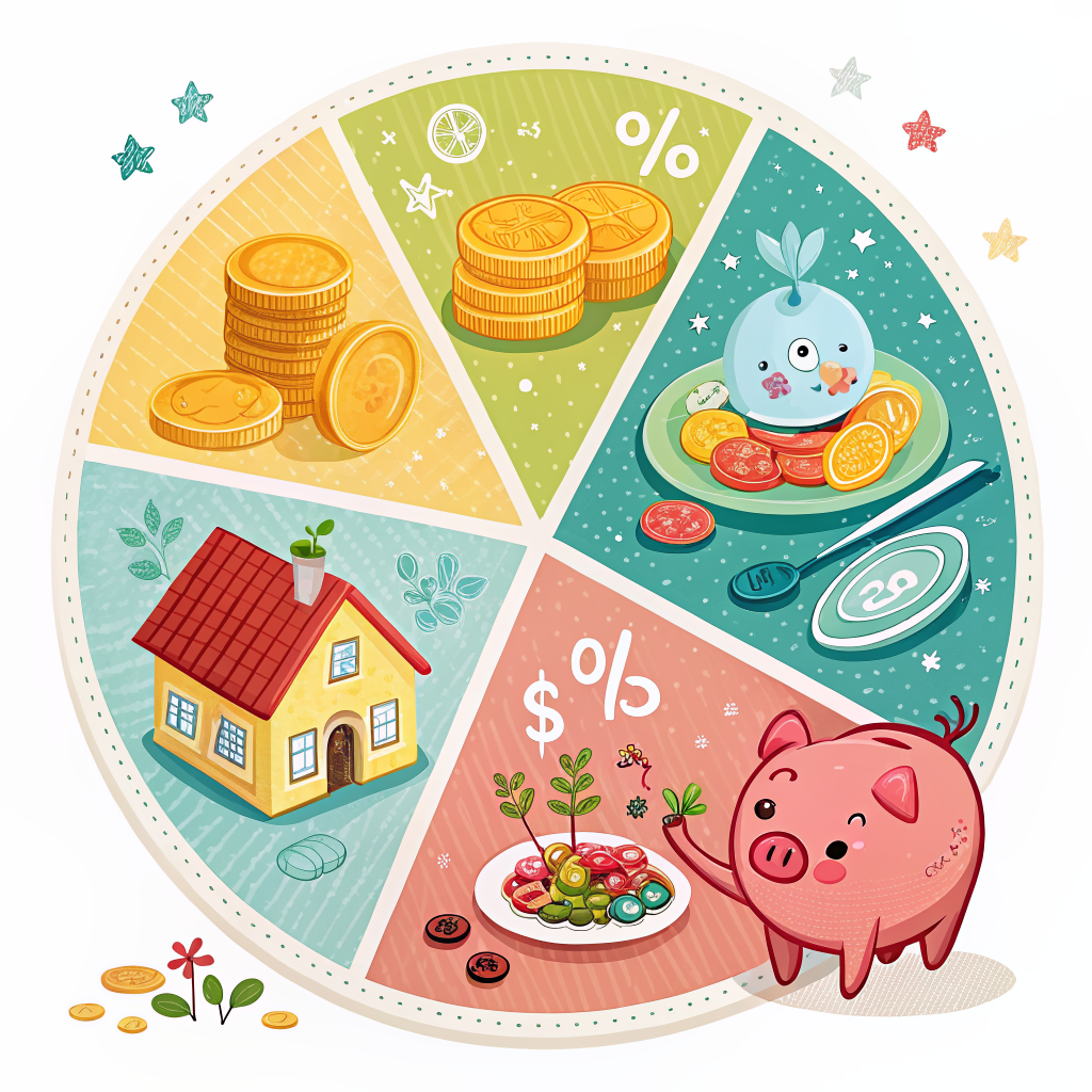 예산 비율을 보여주는 파이 차트 일러스트