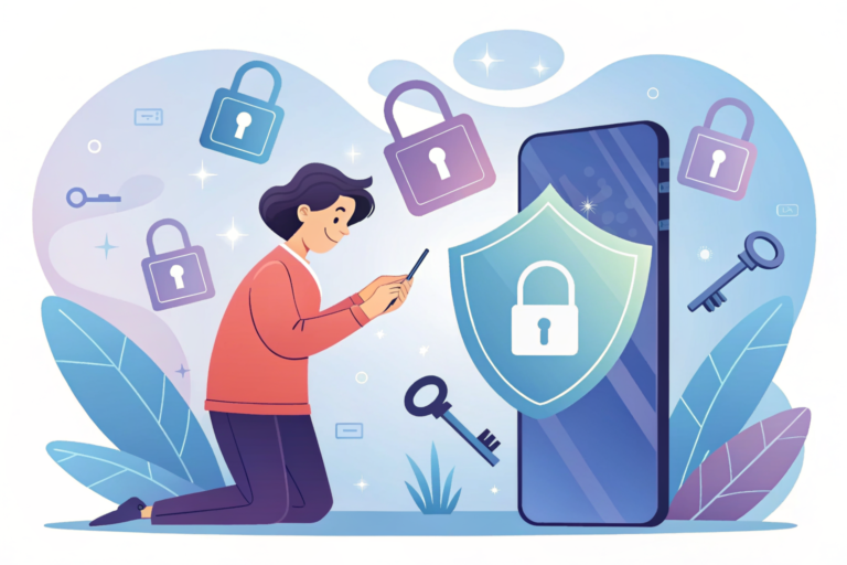 비밀번호 관리 가이드 스마트폰 보안 설정 일러스트