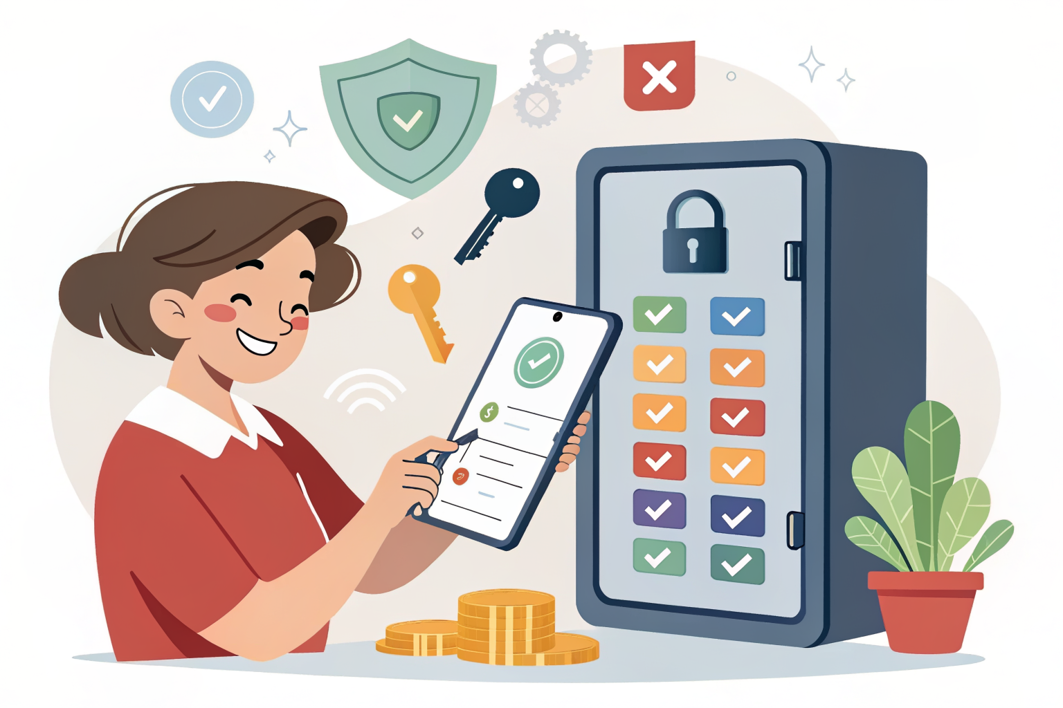 비밀번호 관리 앱으로 안전하게 계정을 관리하는 일러스트