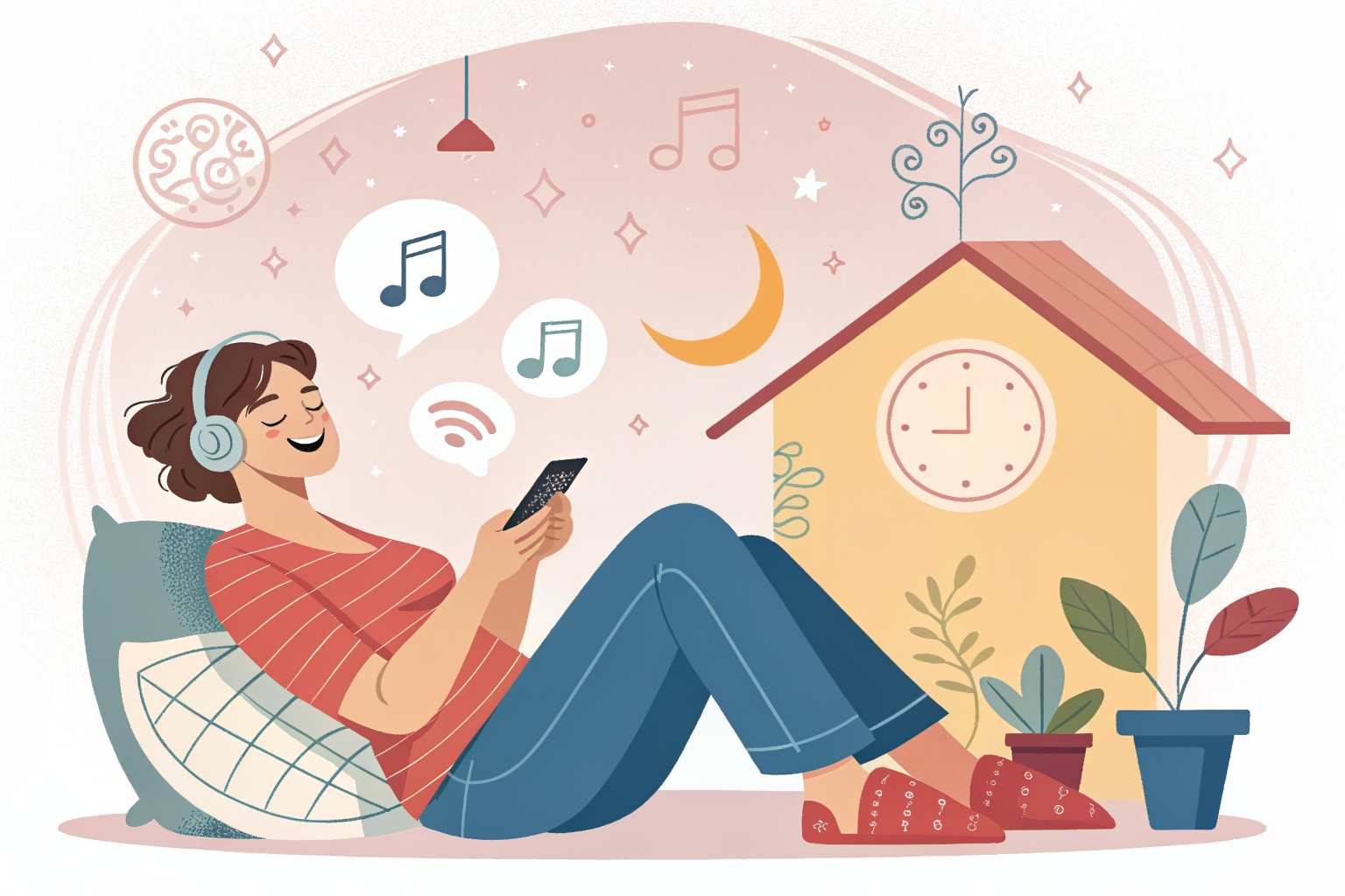 스마트폰 자동화로 일상이 편리해지는 모습 일러스트